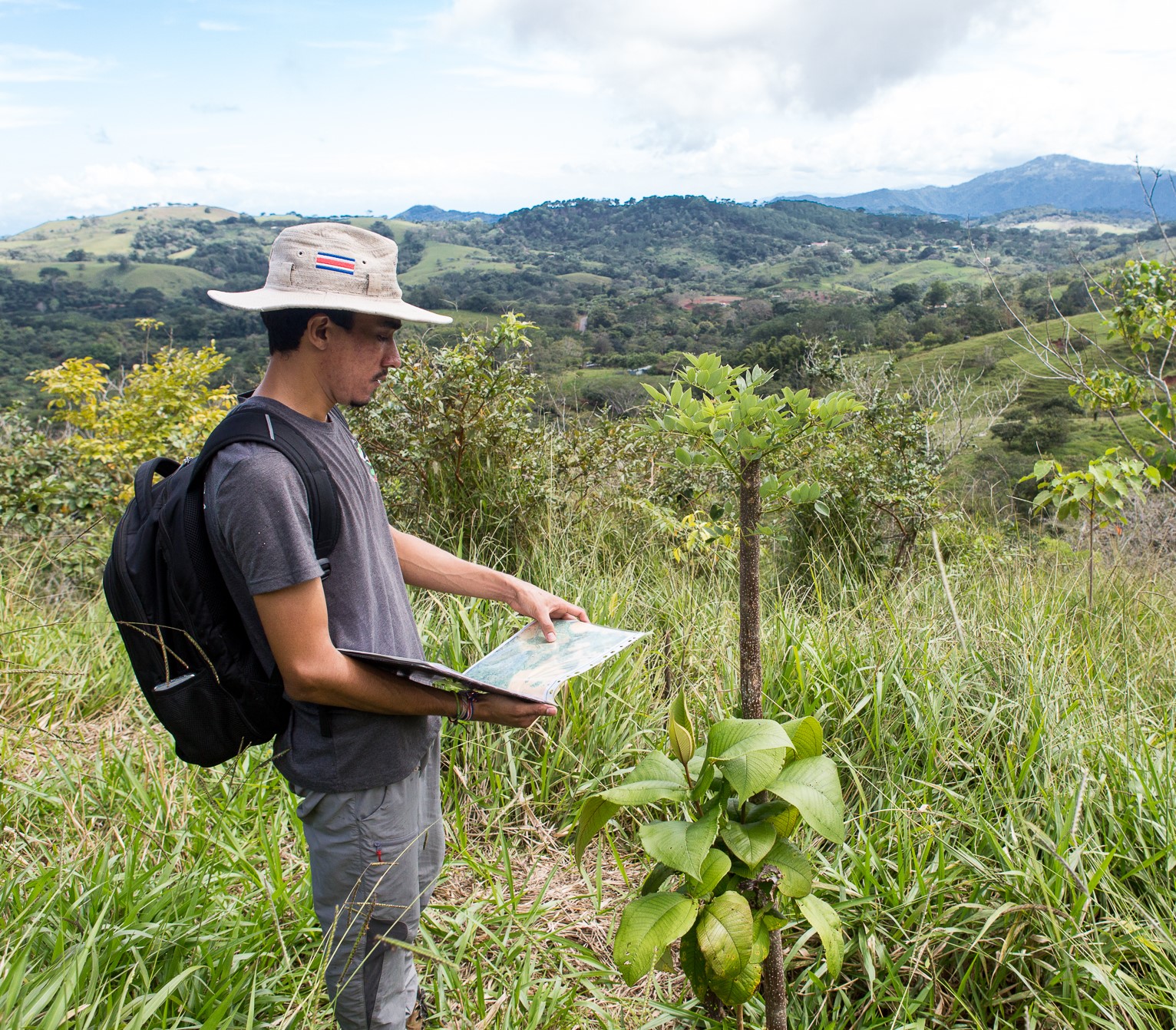 Forstingenieur Victor Esquivel katalogisiert und bewertet das Wachstum der Wiederaufforstung auf der Finca Alicia